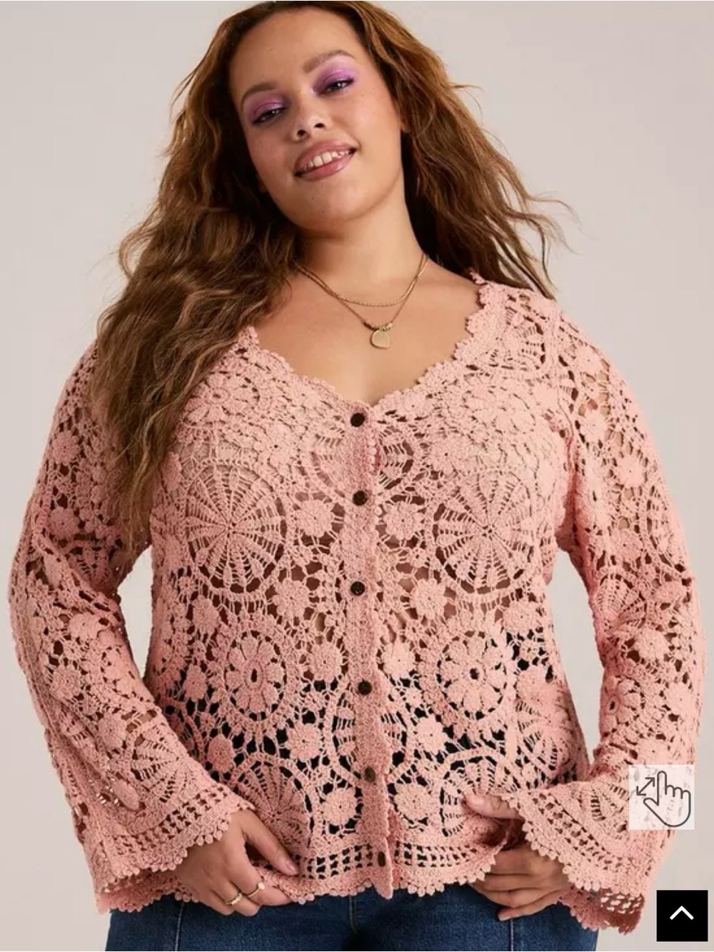 Peach Fest Crochet Button-Front Women’s Sweater Cardigan NWT 4x
